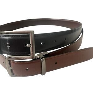 Perry Ellis Reversible Leather Belt Men's Size 32 & 34 Lot of 2 Black Brown